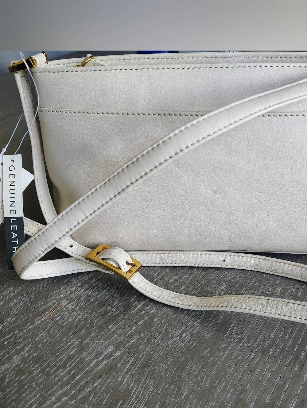Etienne Aigner Ivory Genuine Leather Adjustable Shoulder Bag Gold Hardware NWT